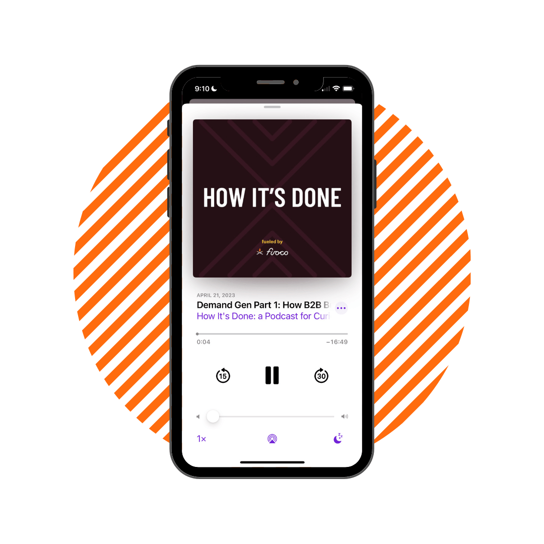 image of phone with How It's Done podcast season 3 episode 5 against striped circle background